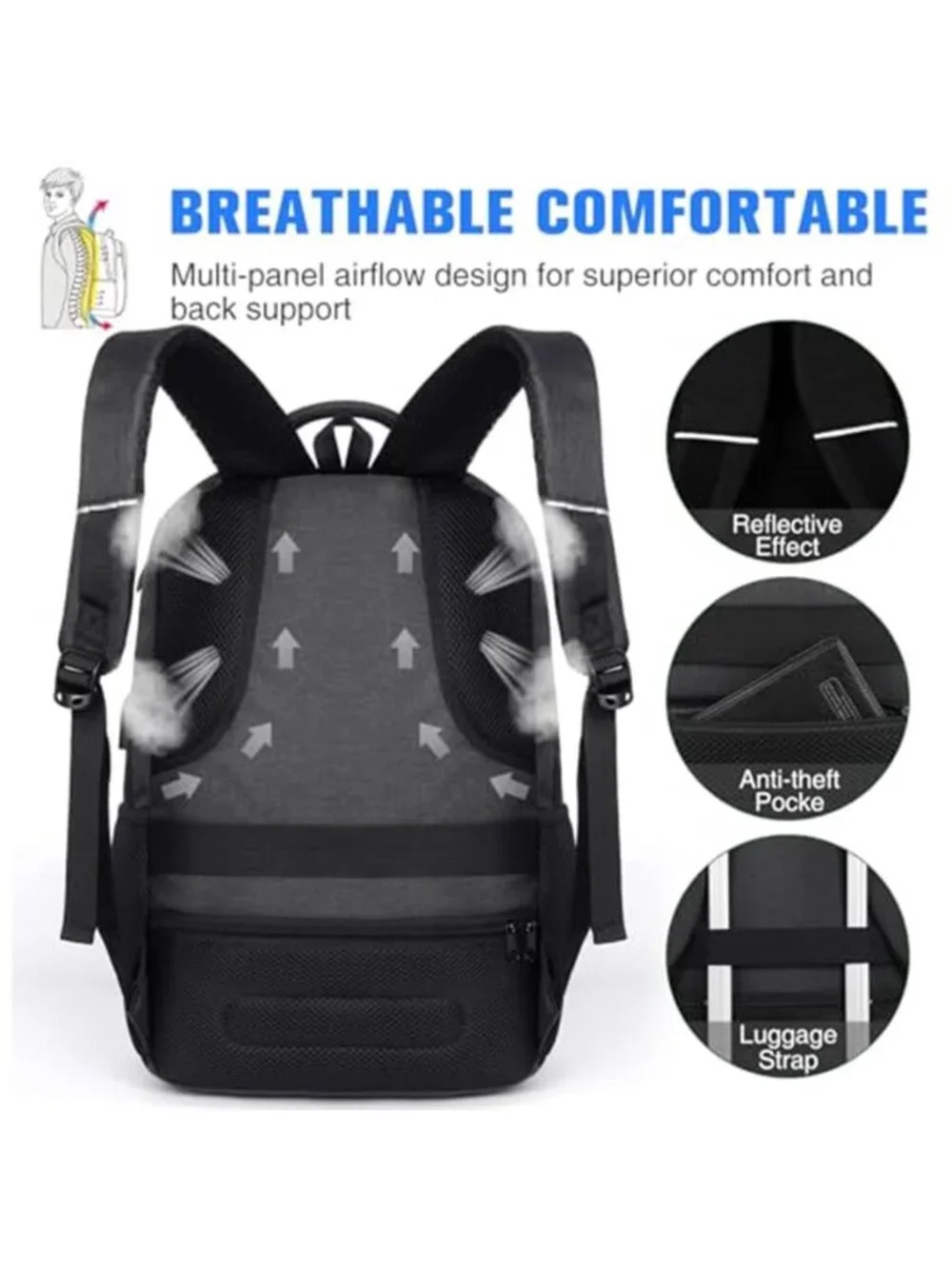 Large 35L Laptop Backpack USB Charging Port Waterproof Travel School College